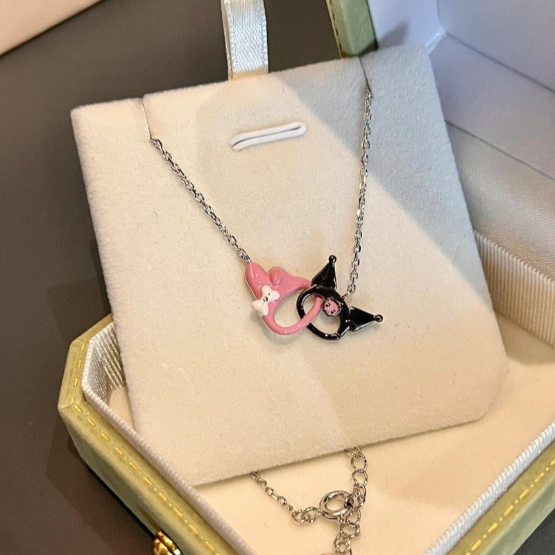 Sanrio Kuromime Melody Mobius Ring Sterling Silver Splicing Pendant Necklace Girlfriend Gift🖤🩷