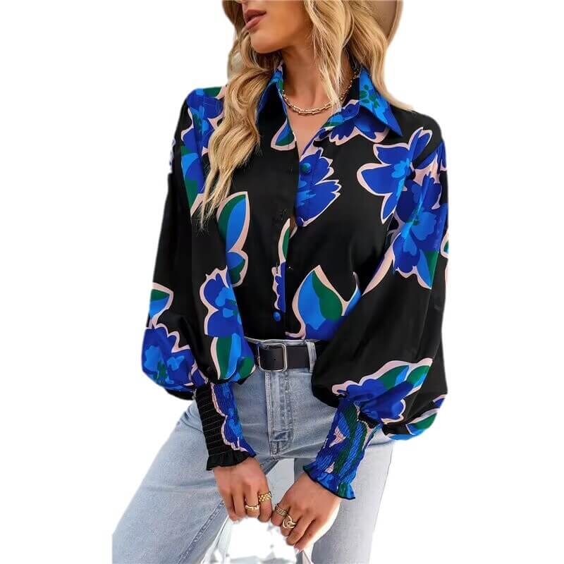 Printed Lapel Lantern Long Sleeve Shirt