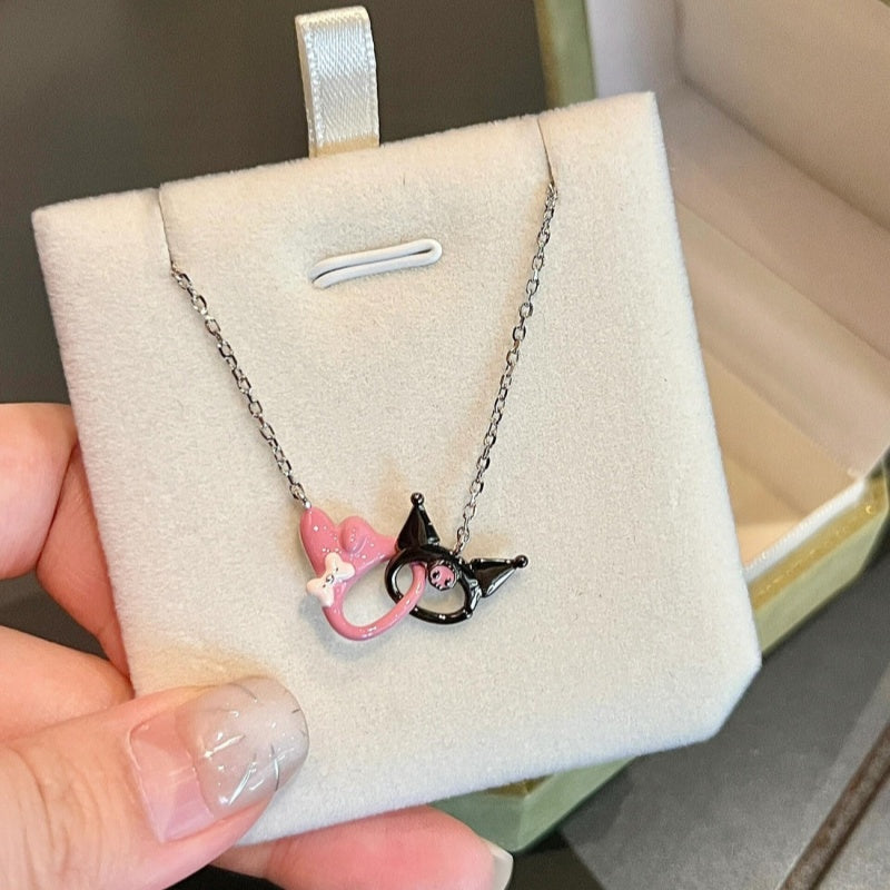 Sanrio Kuromime Melody Mobius Ring Sterling Silver Splicing Pendant Necklace Girlfriend Gift🖤🩷