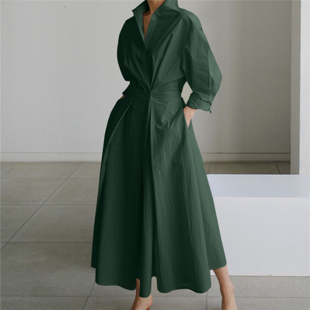 Fold Over Collar Side Pocket Maxi Dress