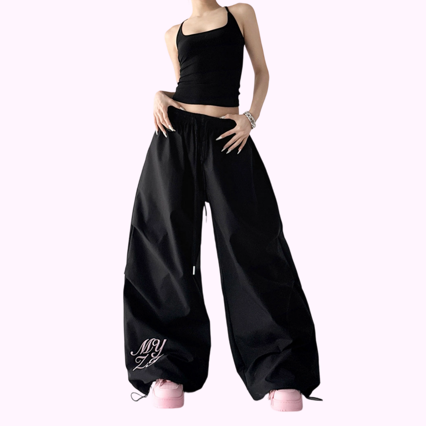 REINAREA New Spring Summer Pink Dance Wide Leg Pants Women Casual Parachute Pants