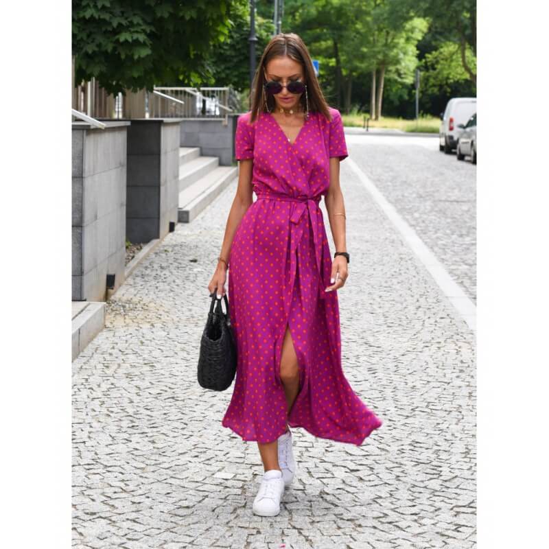 V-Neck Split Mid-Length Printed Dress