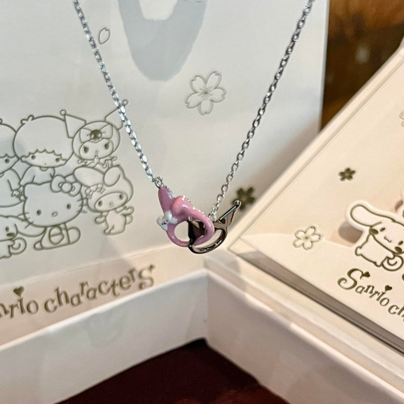 Sanrio Kuromime Melody Mobius Ring Sterling Silver Splicing Pendant Necklace Girlfriend Gift🖤🩷