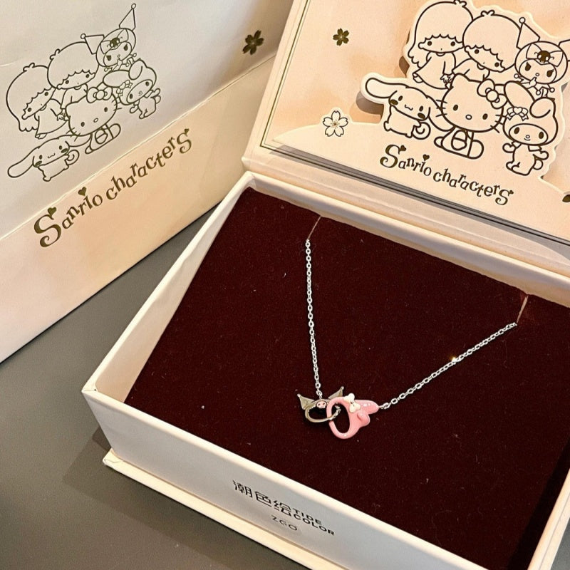 Sanrio Kuromime Melody Mobius Ring Sterling Silver Splicing Pendant Necklace Girlfriend Gift🖤🩷