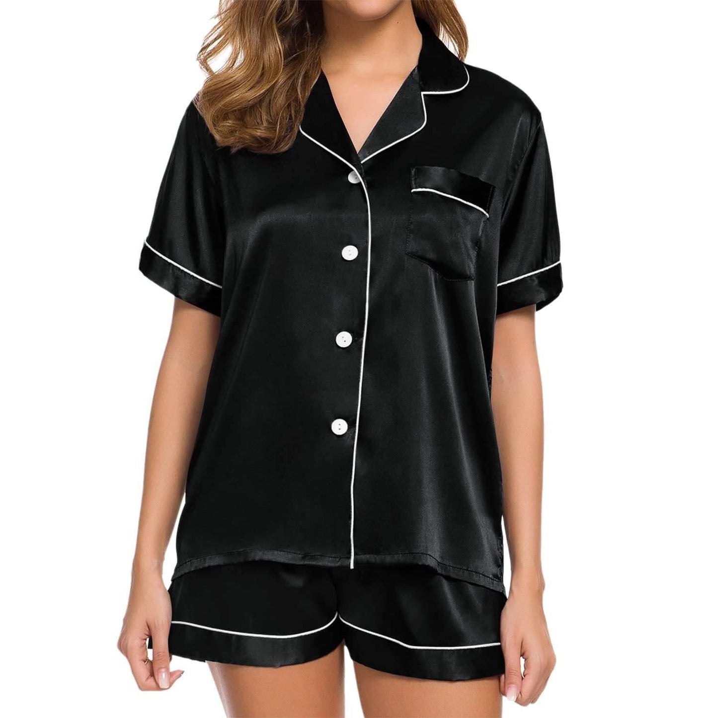 Women Silk Satin Pyjama Two Piece Pj Sets Button Down Loungewear