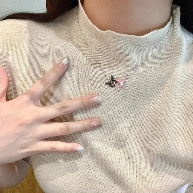 Sanrio Kuromime Melody Mobius Ring Sterling Silver Splicing Pendant Necklace Girlfriend Gift🖤🩷