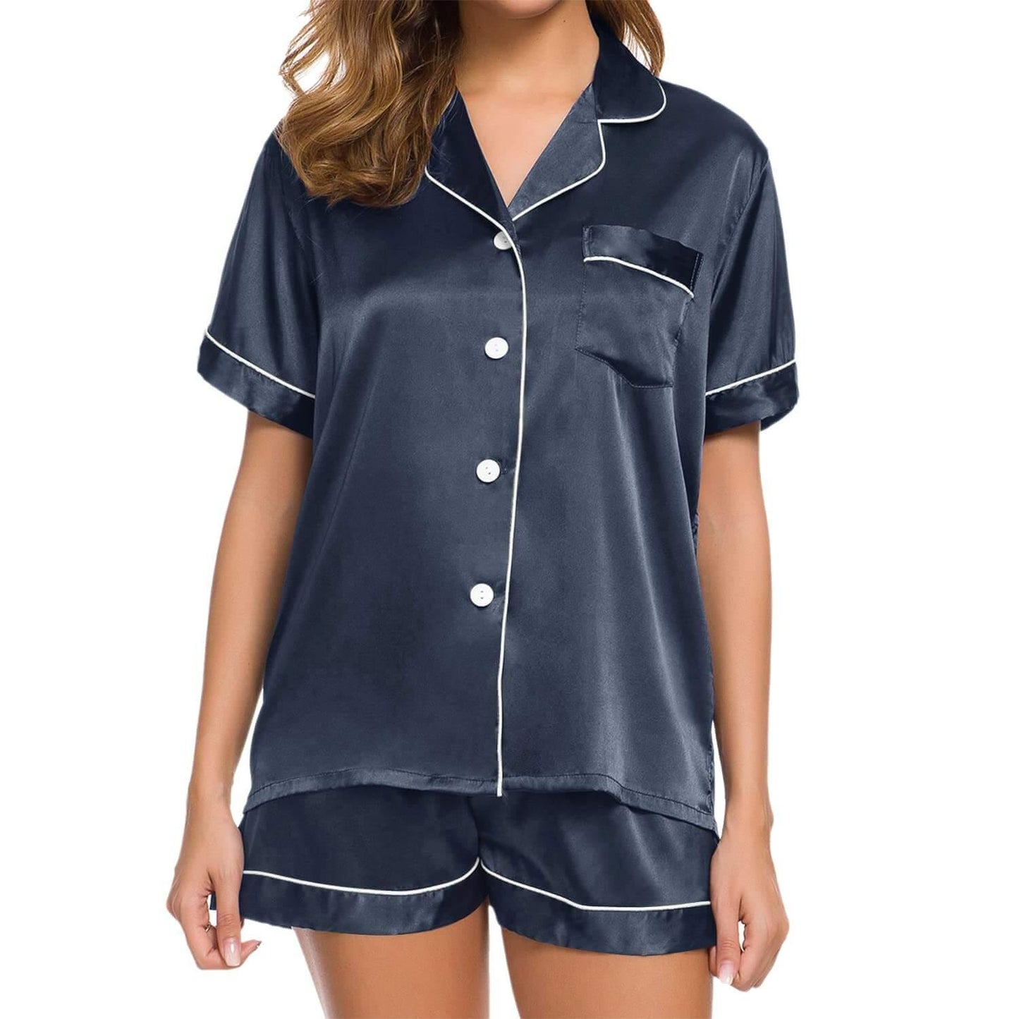 Women Silk Satin Pyjama Two Piece Pj Sets Button Down Loungewear