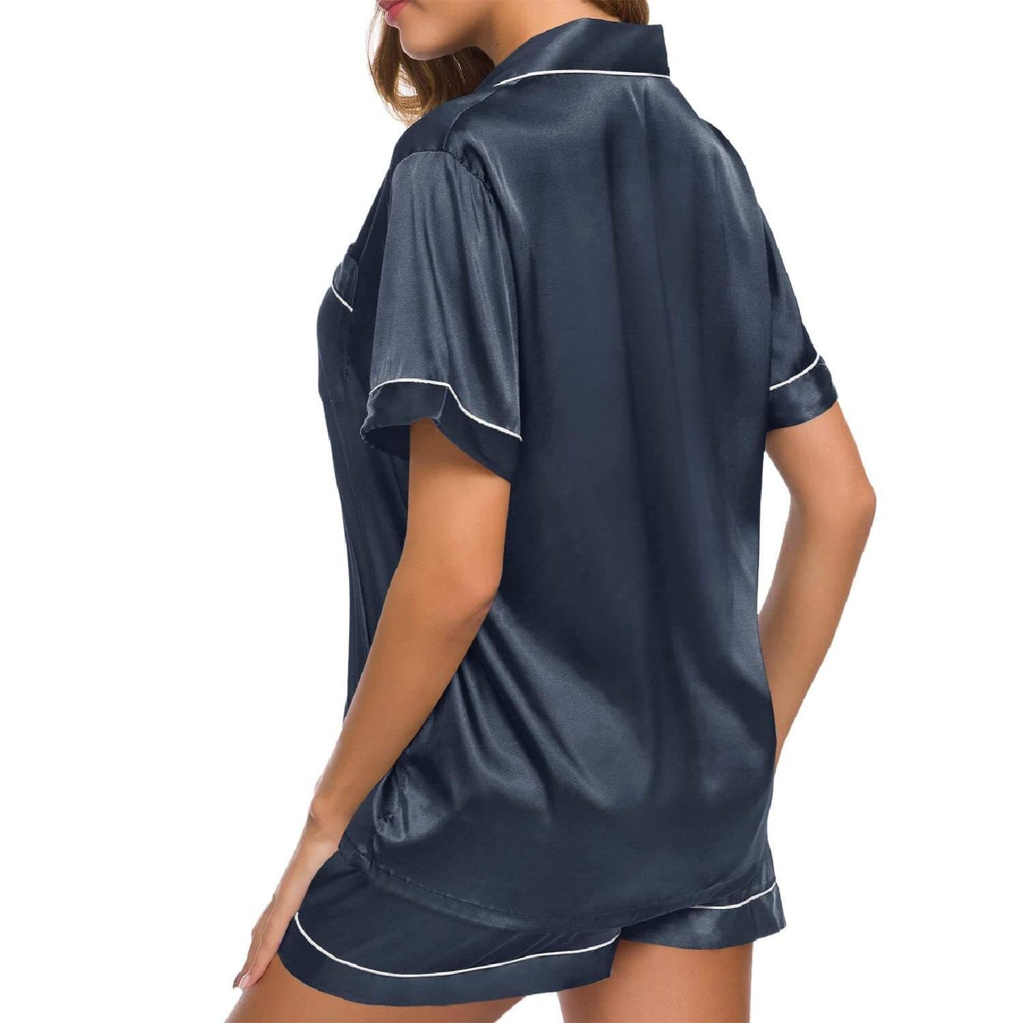 Women Silk Satin Pyjama Two Piece Pj Sets Button Down Loungewear