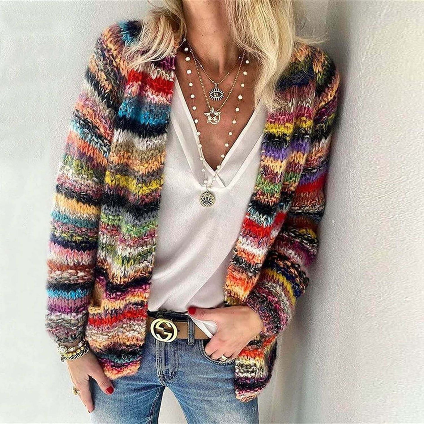 Long Sleeve Rainbow Striped Sweater