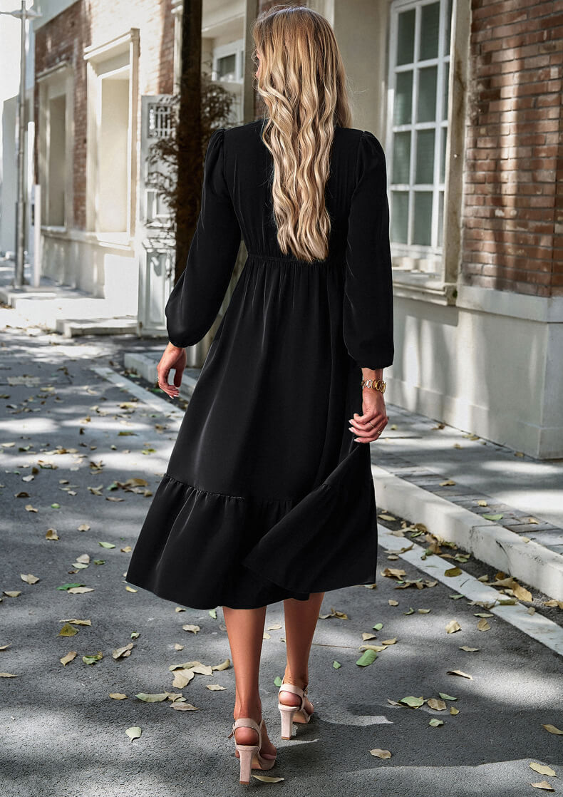 V-Neck Tie-Down Solid Color Dress