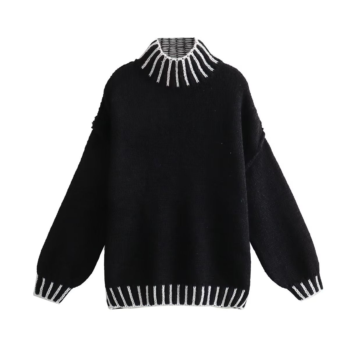 Line Patchwork Turtleneck Sweater