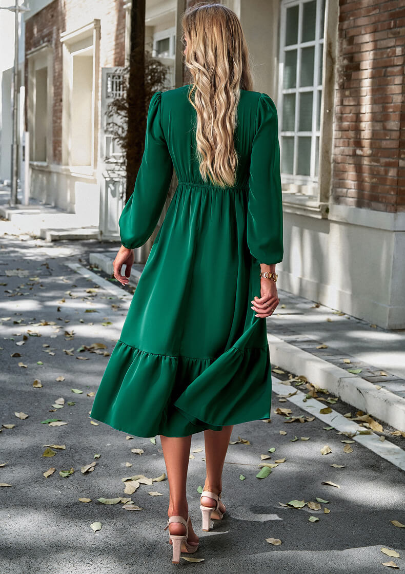 V-Neck Tie-Down Solid Color Dress