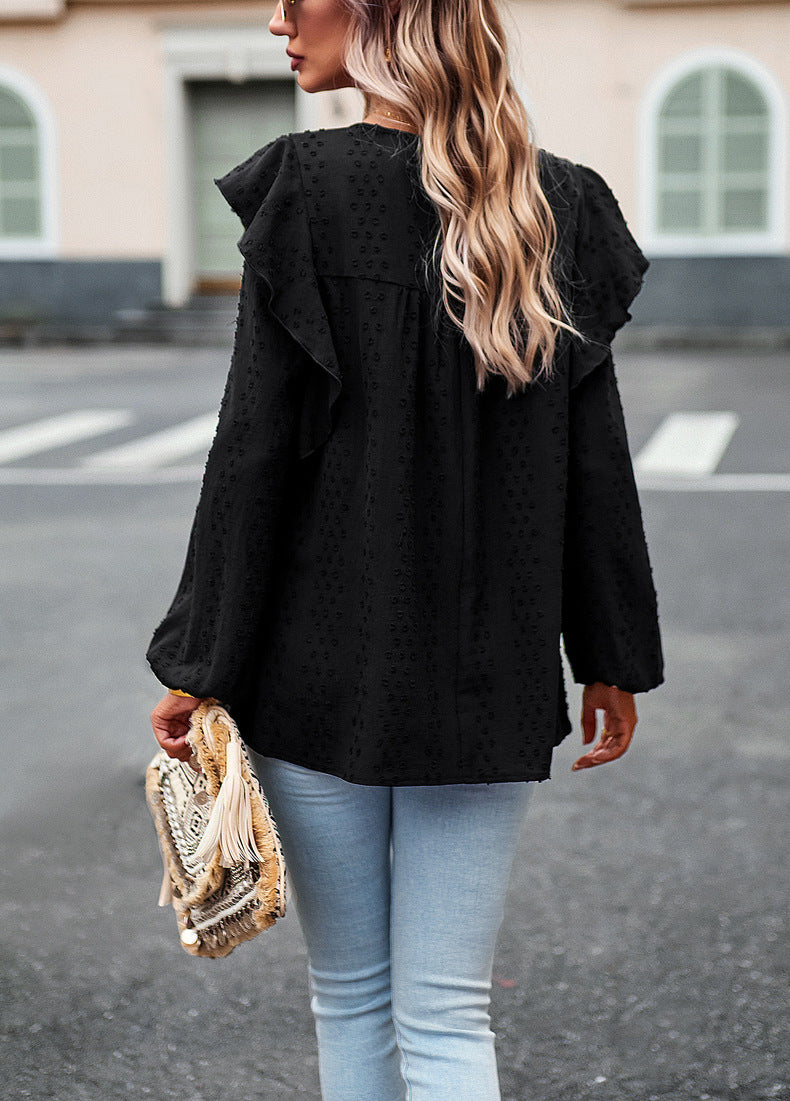 Solid Color Shirt Casual Long Sleeve Top