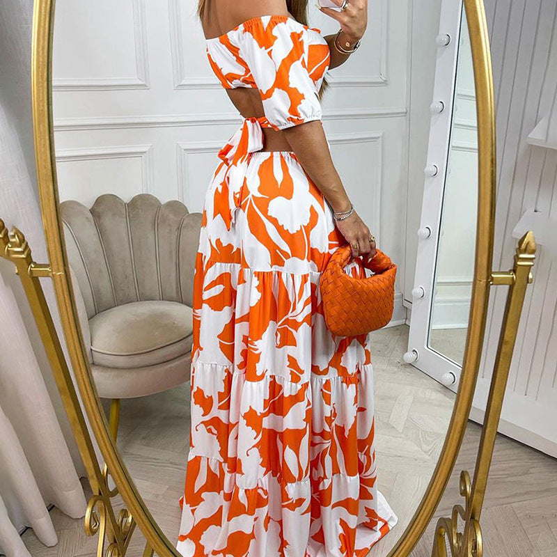 Open-Shouldered Print Cut-Out Dress