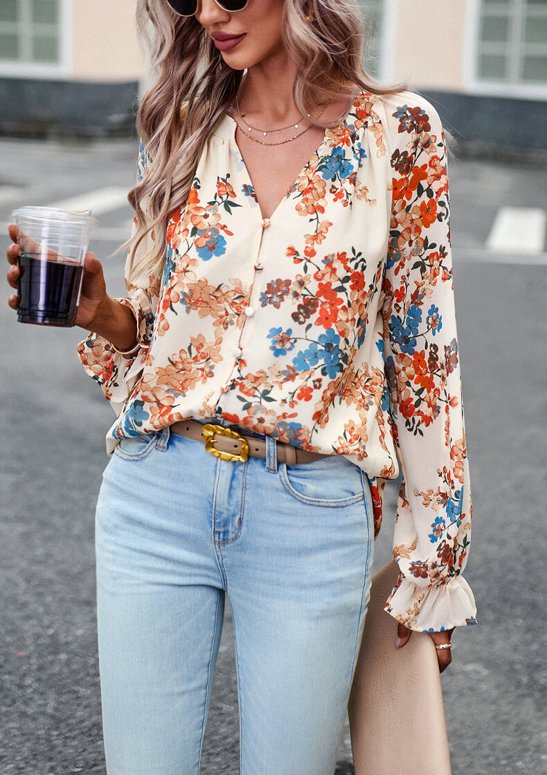 Long Sleeve Elegant Floral Blouse