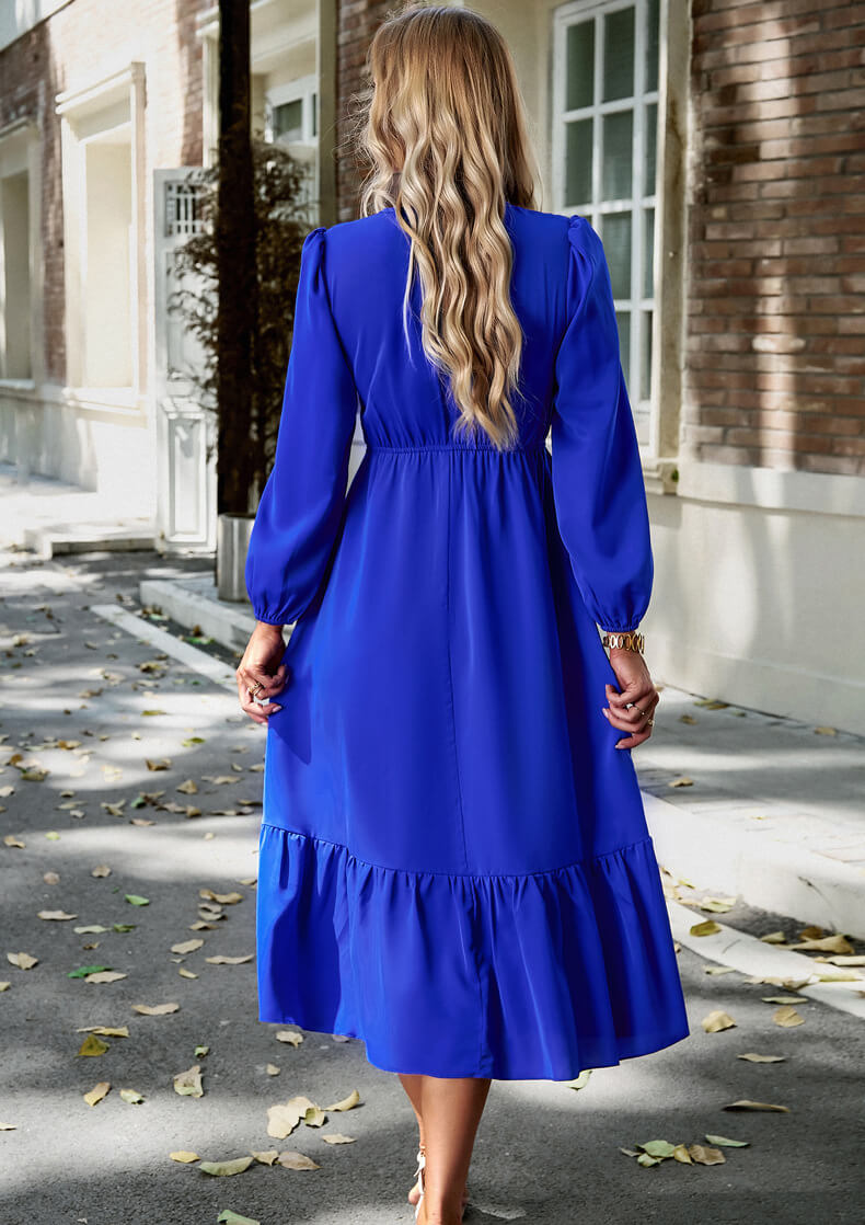 V-Neck Tie-Down Solid Color Dress