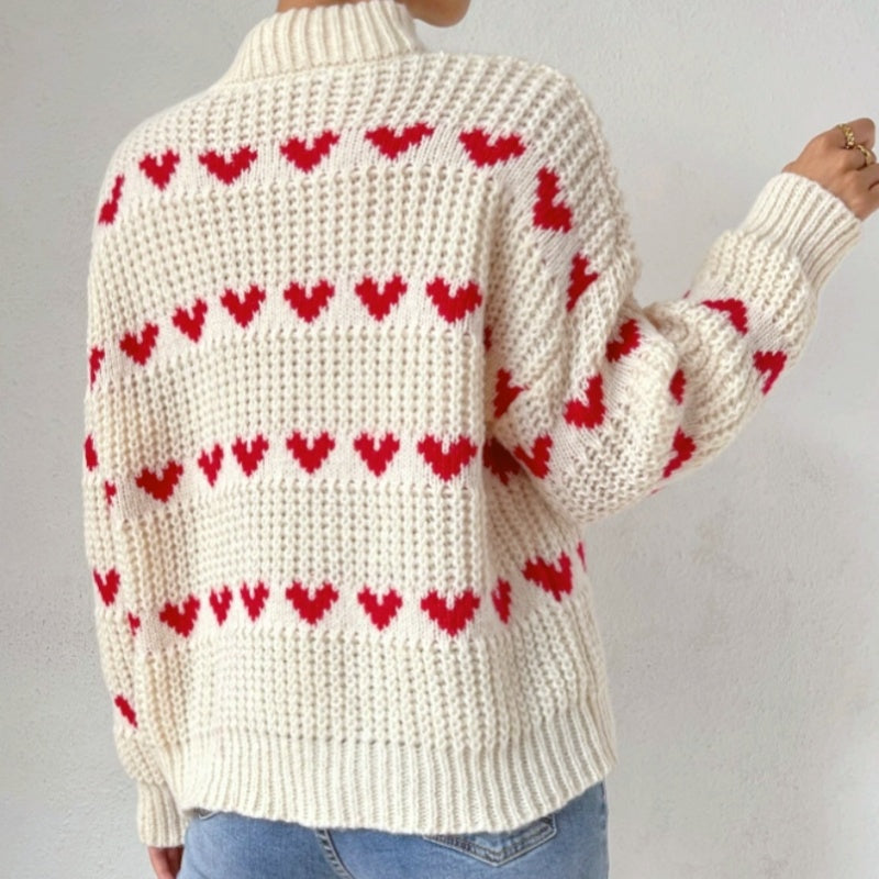 Women's Loose Heart Jacquard Sweater