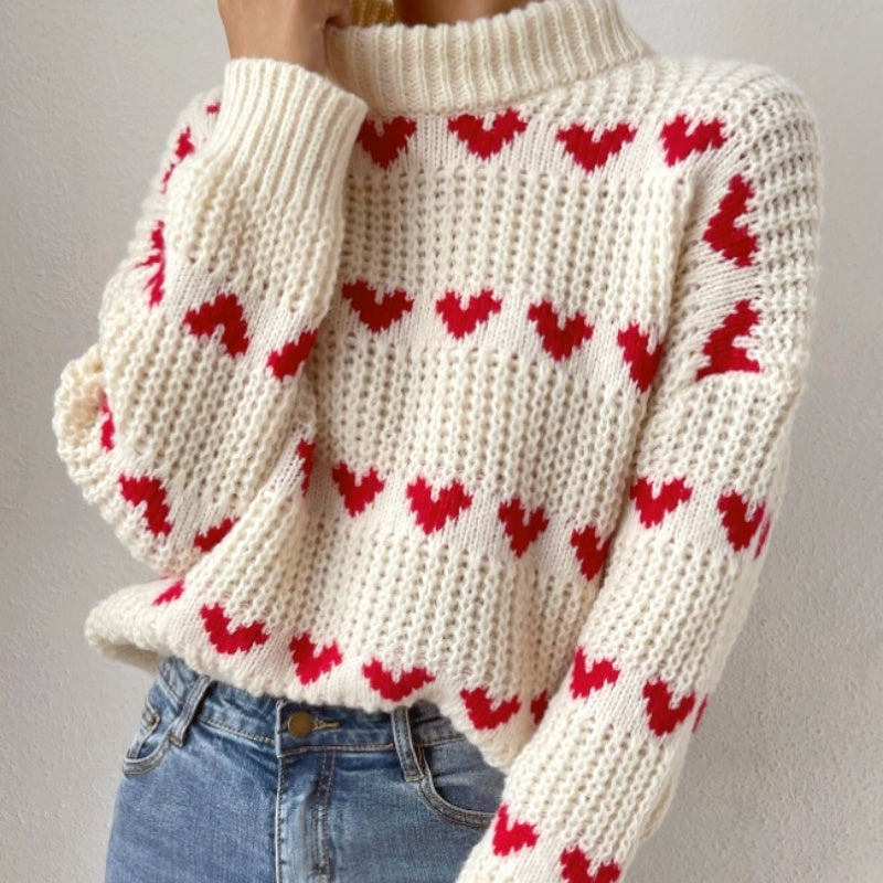 Women's Loose Heart Jacquard Sweater