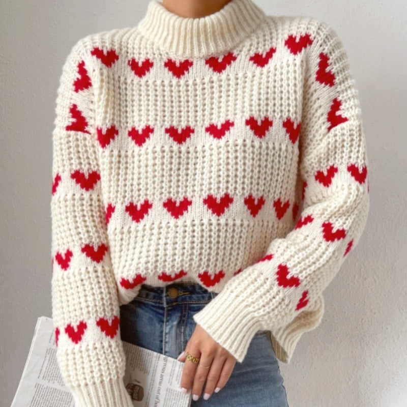 Women's Loose Heart Jacquard Sweater
