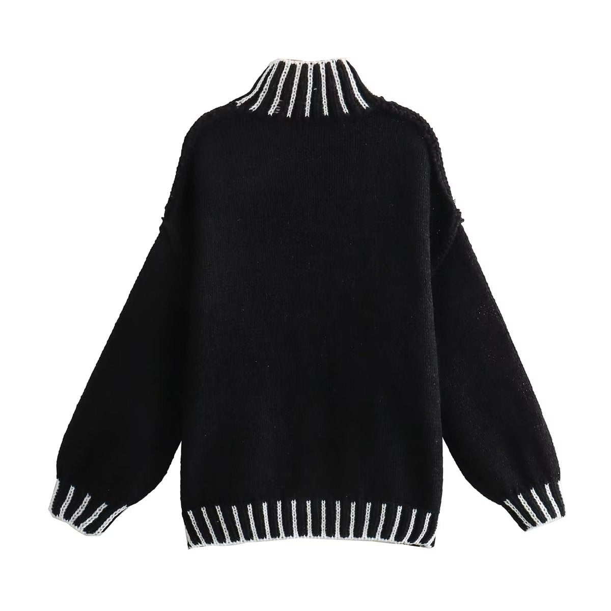 Line Patchwork Turtleneck Sweater