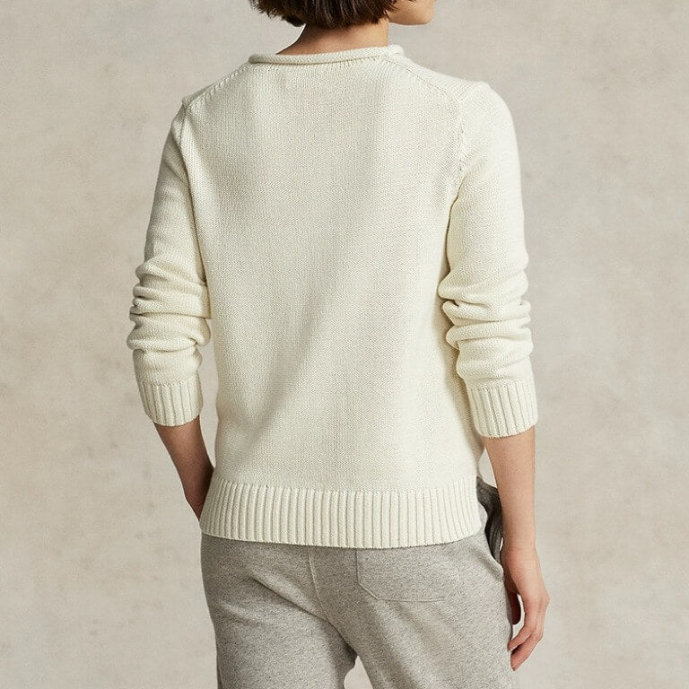 Woman’s Cream Cotton Sweater with Bear Design