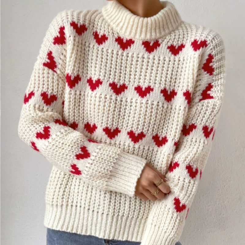 Women's Loose Heart Jacquard Sweater