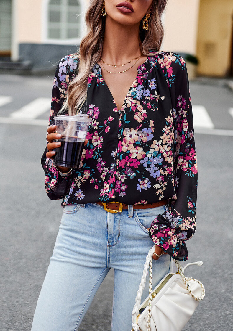 Long Sleeve Elegant Floral Blouse