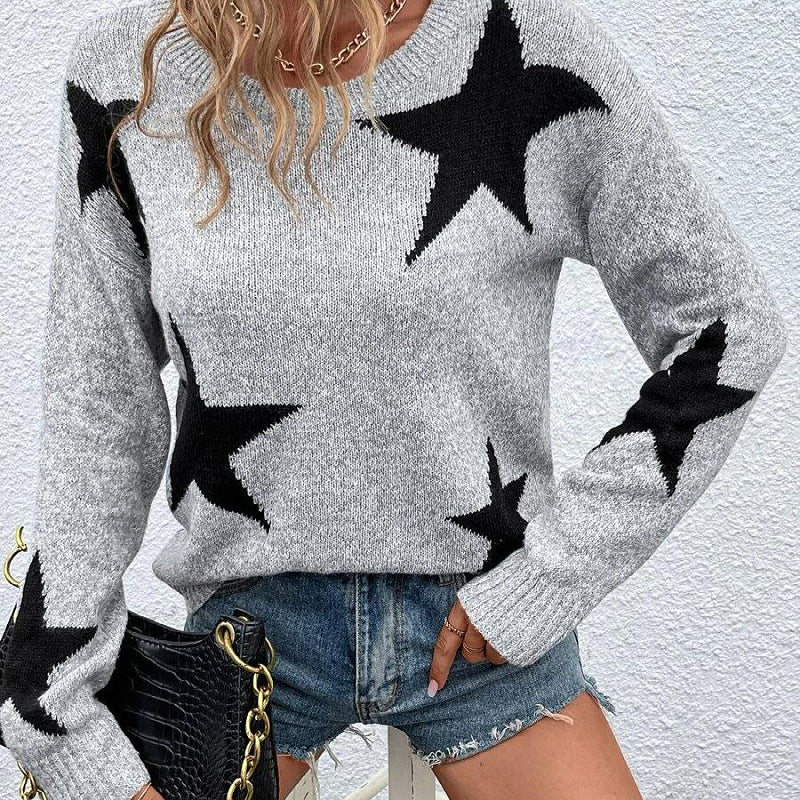 Star Pattern Drop Shoulder Sweater