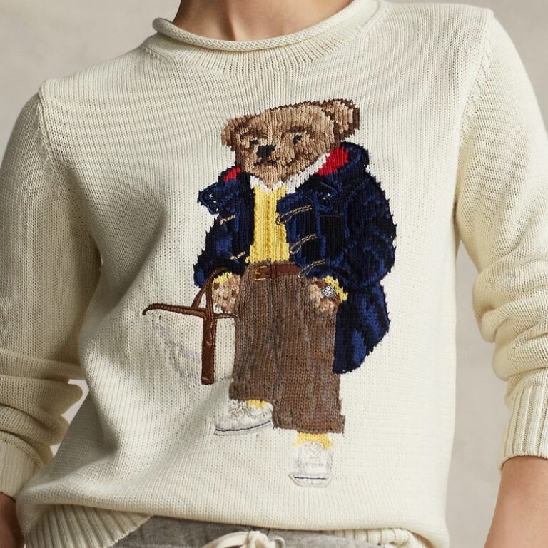 Woman’s Cream Cotton Sweater with Bear Design