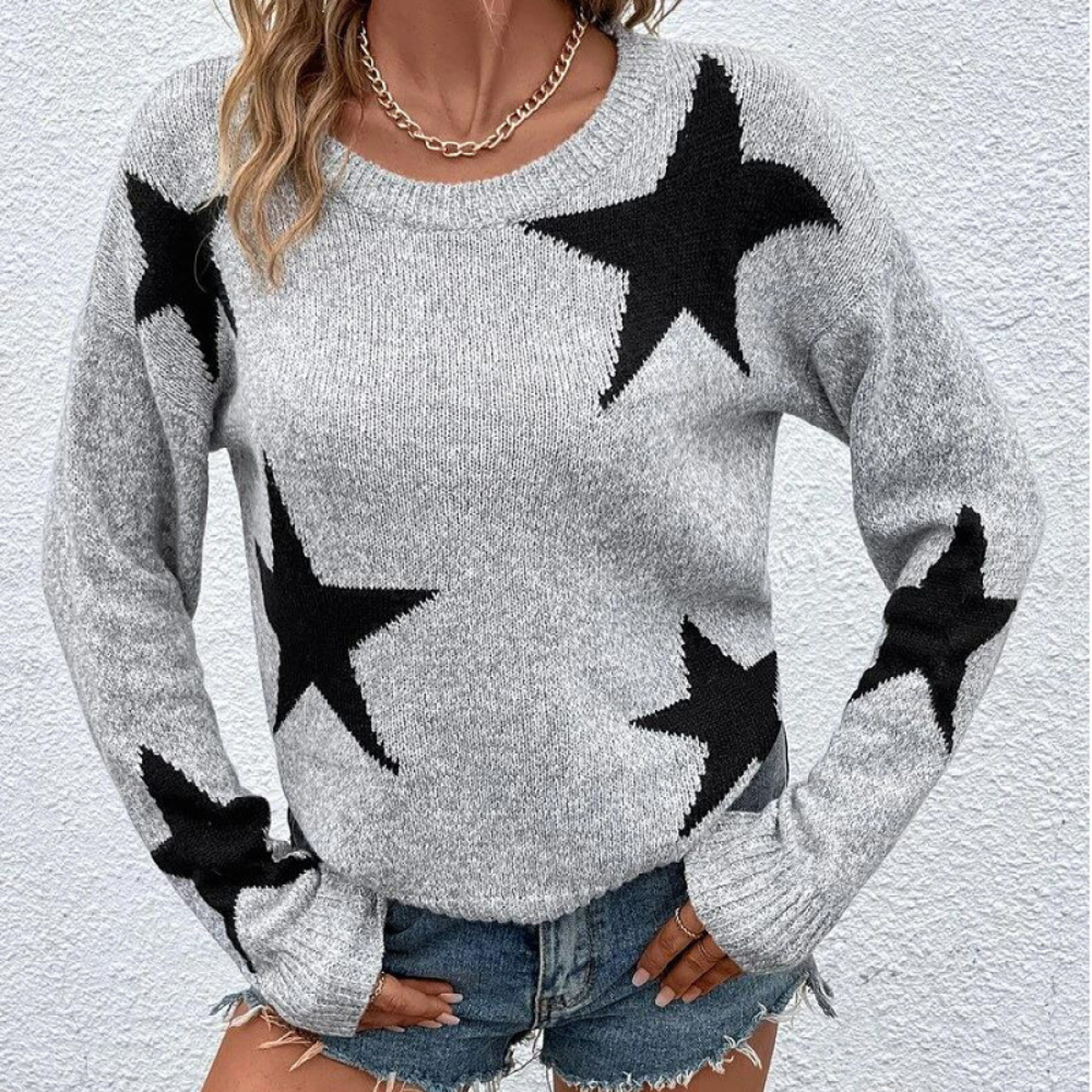 Star Pattern Drop Shoulder Sweater