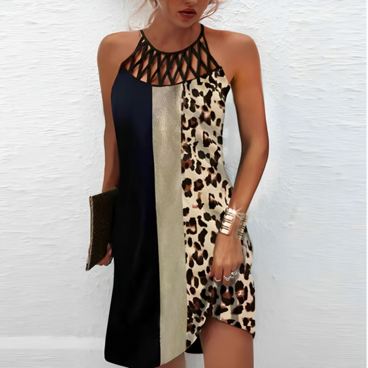 Figure Print Cold Shoulder Mini Dress