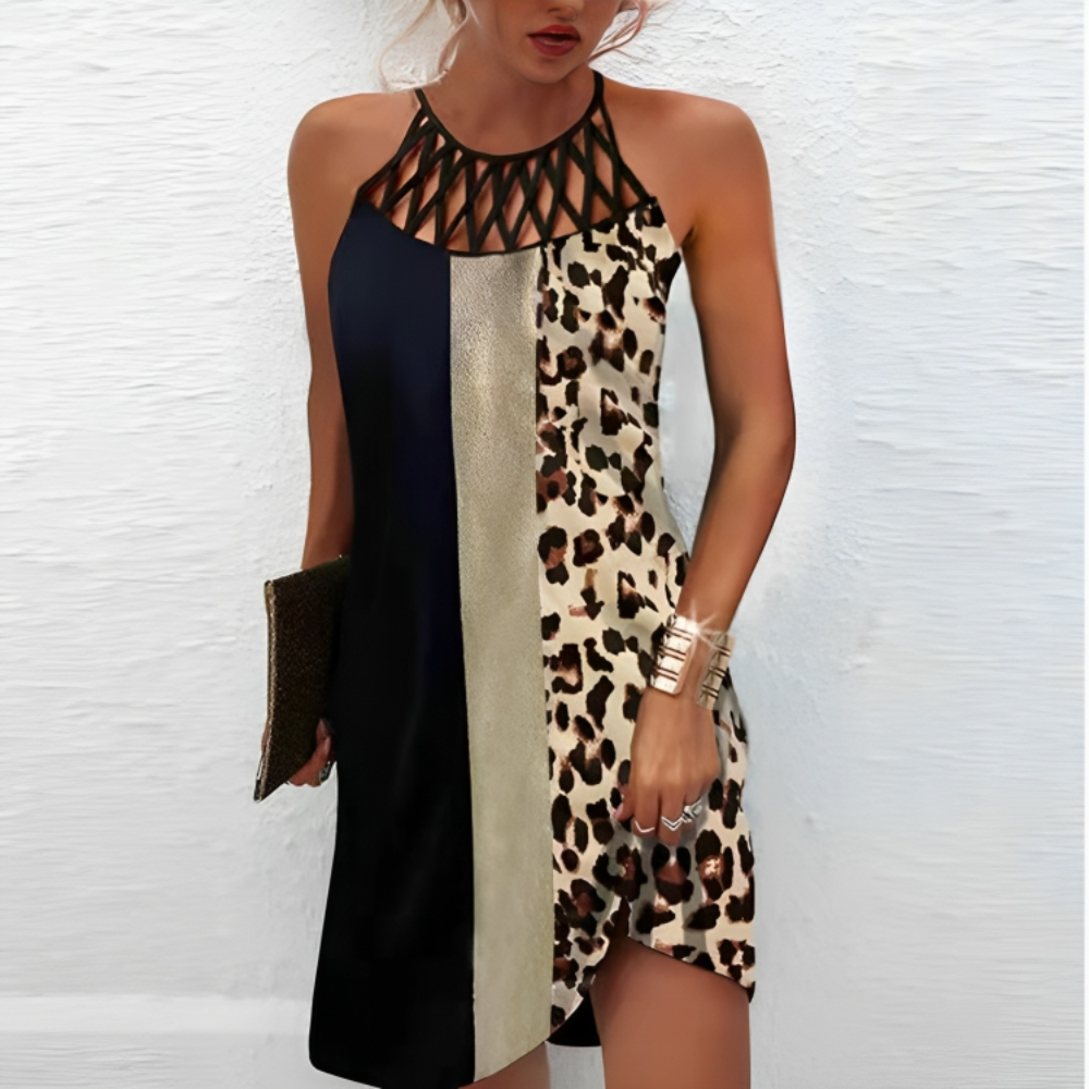 Figure Print Cold Shoulder Mini Dress