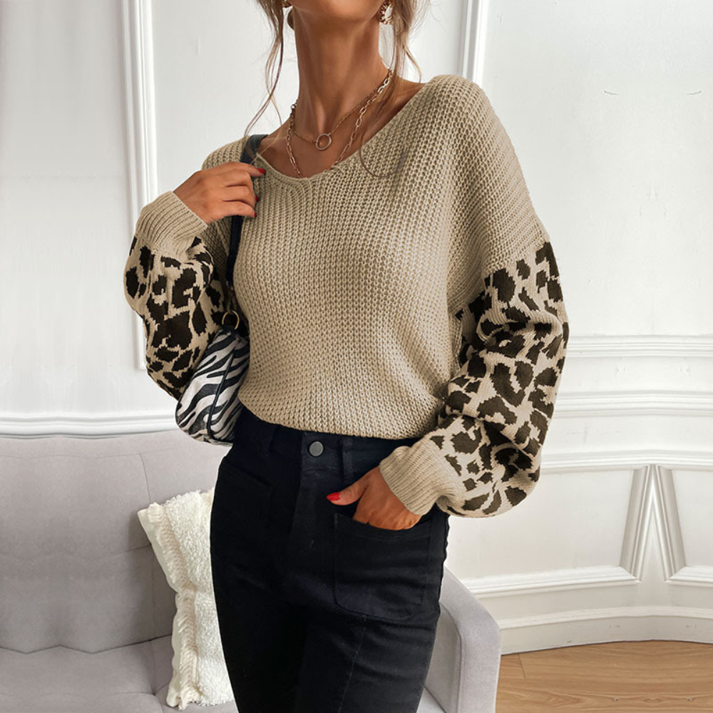 Leopard Print Patchwork Pullover Sweater