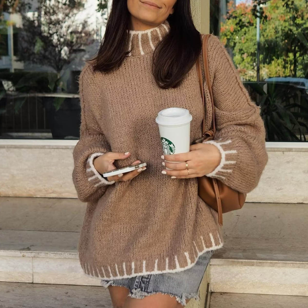 Line Patchwork Turtleneck Sweater
