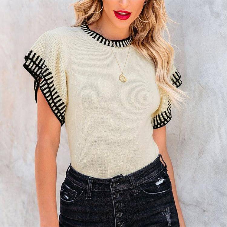 Colorblocked Knit Short Sleeve T-Shirt