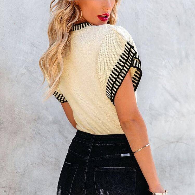 Colorblocked Knit Short Sleeve T-Shirt