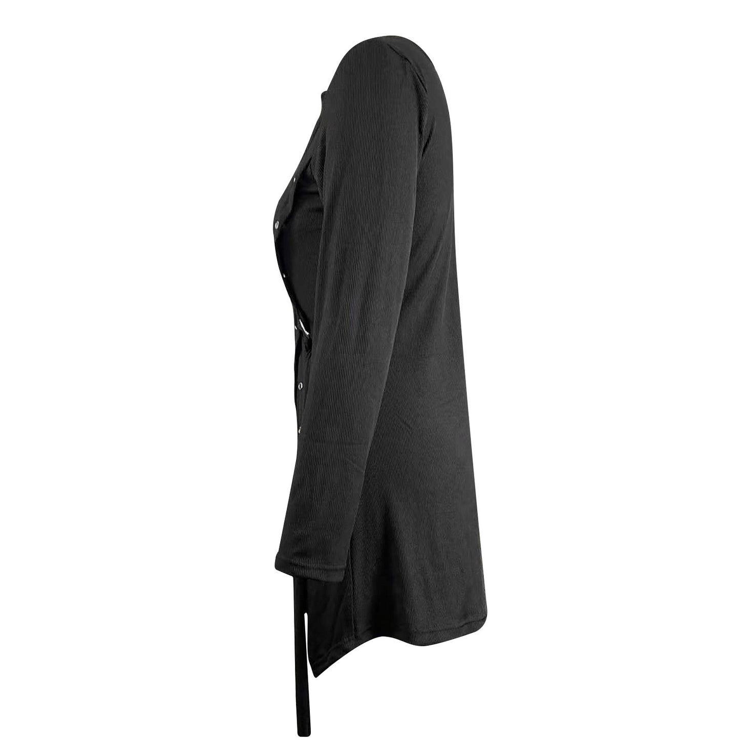 Elegant High Slit Slim Zip V-Neck Top