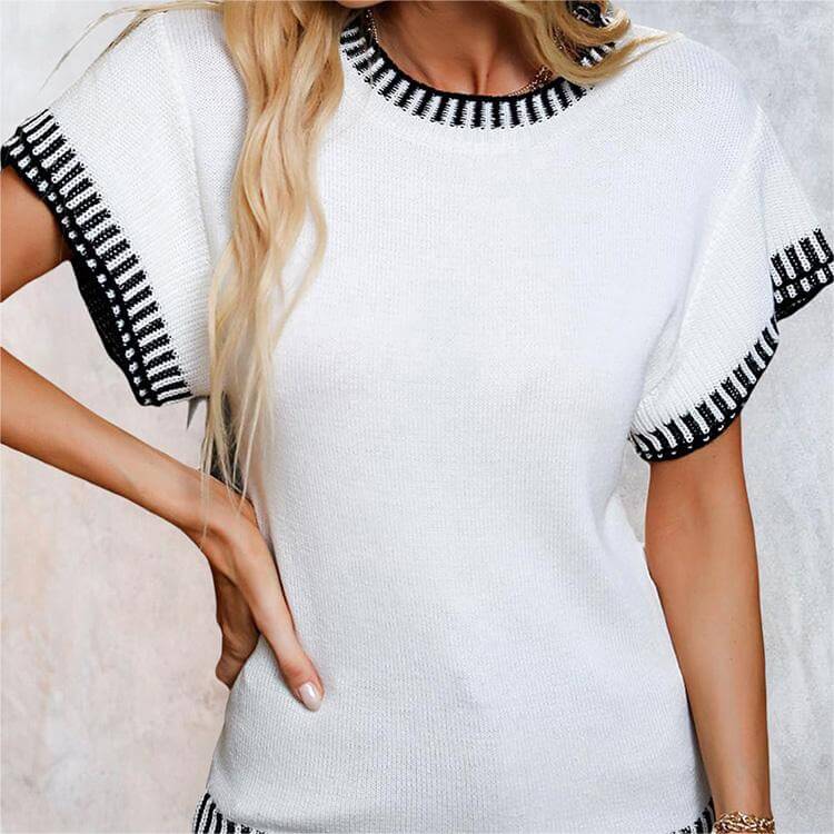 Colorblocked Knit Short Sleeve T-Shirt