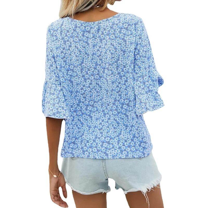Floral Collar Shirt With Ruffle Sleeves