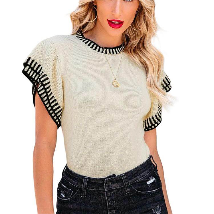 Colorblocked Knit Short Sleeve T-Shirt