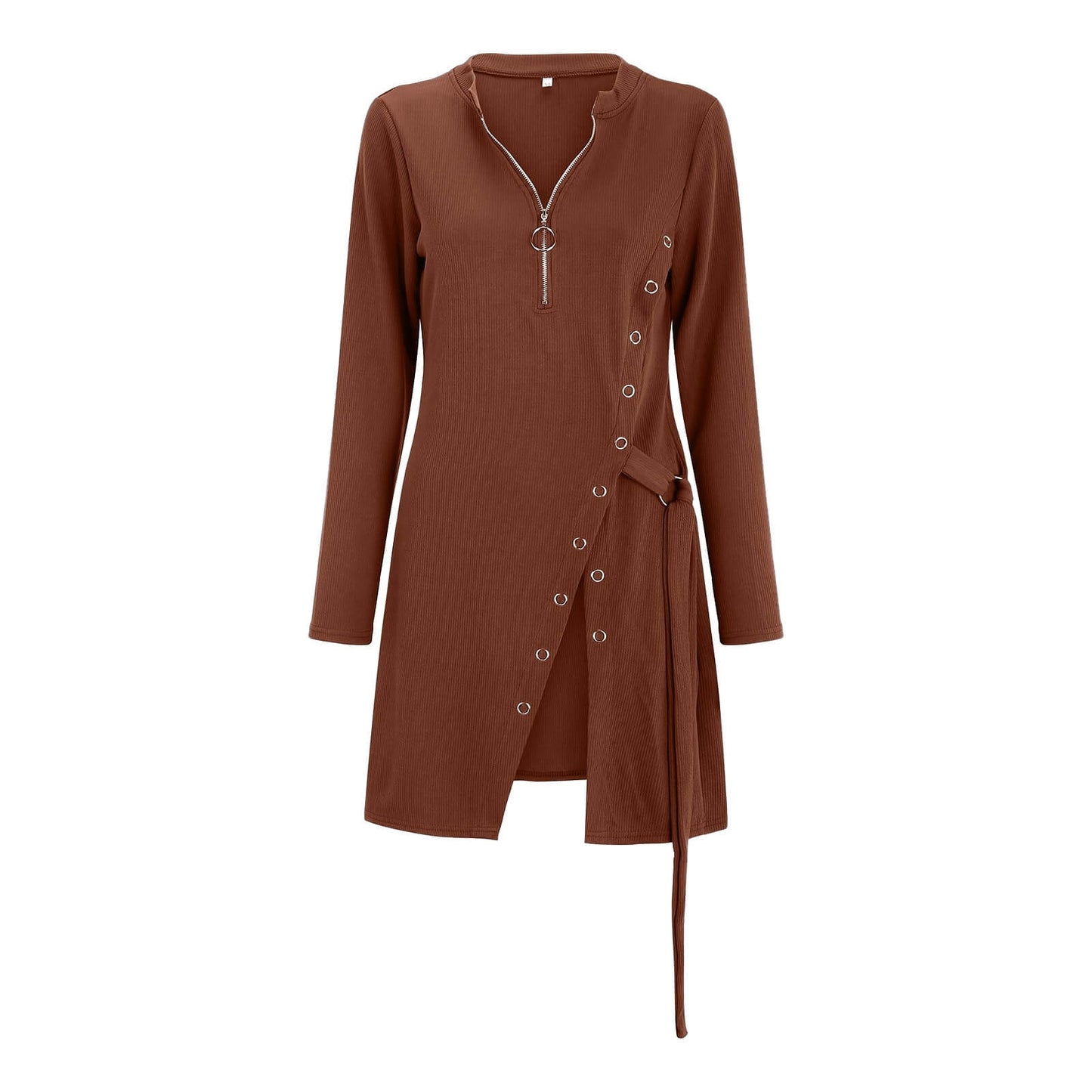 Elegant High Slit Slim Zip V-Neck Top