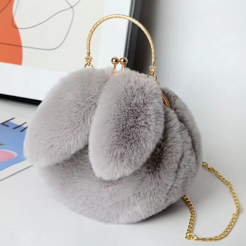 Easter Fashion 2025 Bunny Plush Bag, Spring Trends Bunny Ear Shoulder Bag, Fluffy Rabbit Messenger Purse, Furry Bag with Chain, Plush Fabric Fashion Bag for Easter Holiday, Travel, Shopping, Work, School, and Everyday Use