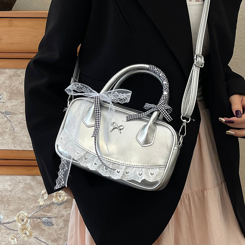 Y2K PU Leather Handbags: Sweet Lace & Bowknot Kawaii Shoulder Bag for Women