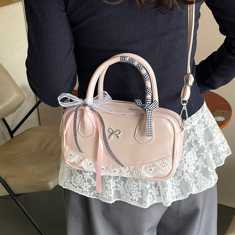 Y2K PU Leather Handbags: Sweet Lace & Bowknot Kawaii Shoulder Bag for Women