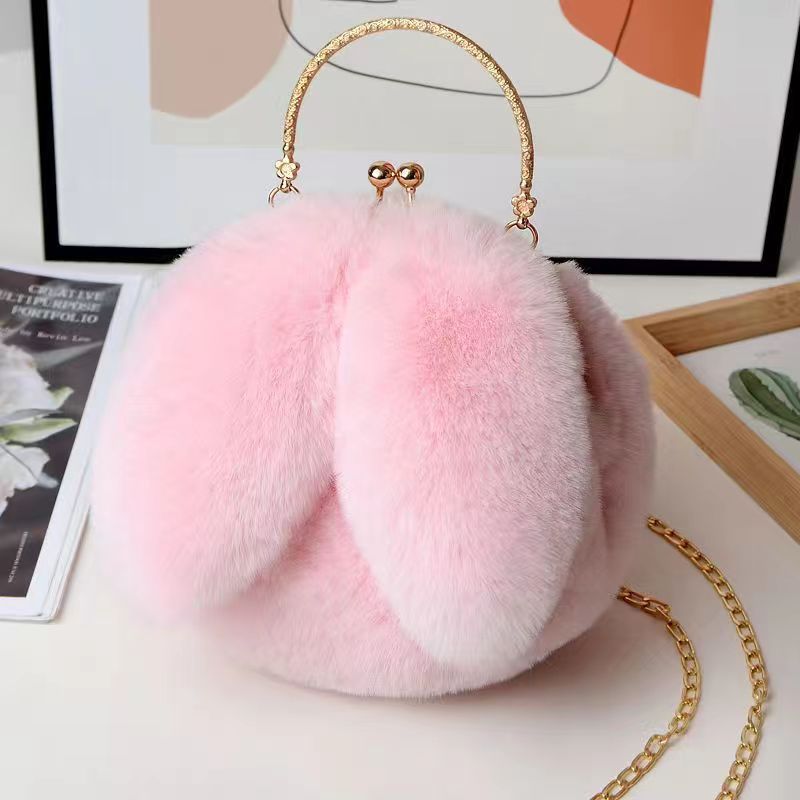 Easter Fashion 2025 Bunny Plush Bag, Spring Trends Bunny Ear Shoulder Bag, Fluffy Rabbit Messenger Purse, Furry Bag with Chain, Plush Fabric Fashion Bag for Easter Holiday, Travel, Shopping, Work, School, and Everyday Use