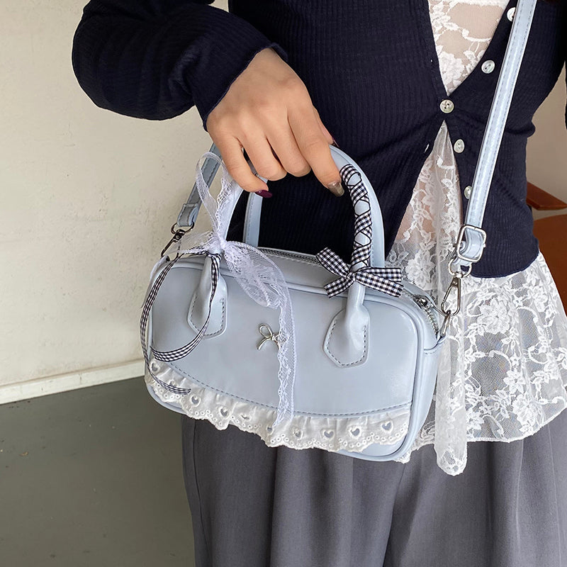 Y2K PU Leather Handbags: Sweet Lace & Bowknot Kawaii Shoulder Bag for Women