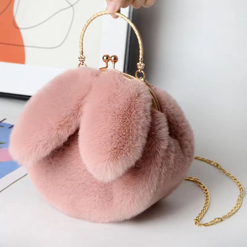 Easter Fashion 2025 Bunny Plush Bag, Spring Trends Bunny Ear Shoulder Bag, Fluffy Rabbit Messenger Purse, Furry Bag with Chain, Plush Fabric Fashion Bag for Easter Holiday, Travel, Shopping, Work, School, and Everyday Use