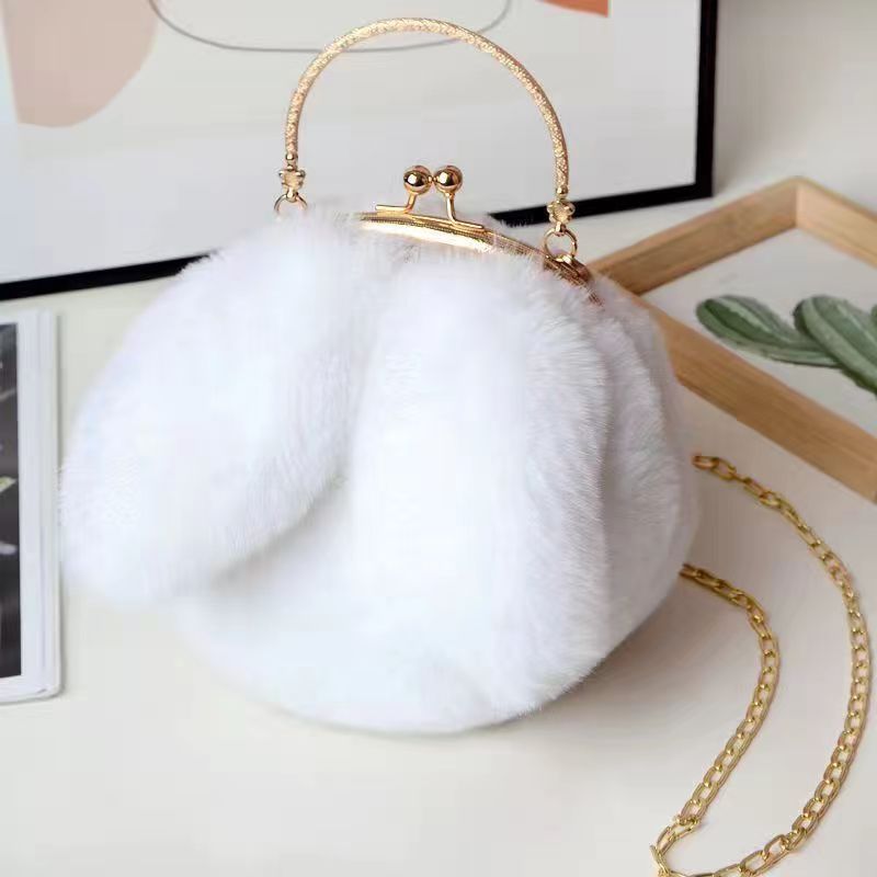 Easter Fashion 2025 Bunny Plush Bag, Spring Trends Bunny Ear Shoulder Bag, Fluffy Rabbit Messenger Purse, Furry Bag with Chain, Plush Fabric Fashion Bag for Easter Holiday, Travel, Shopping, Work, School, and Everyday Use