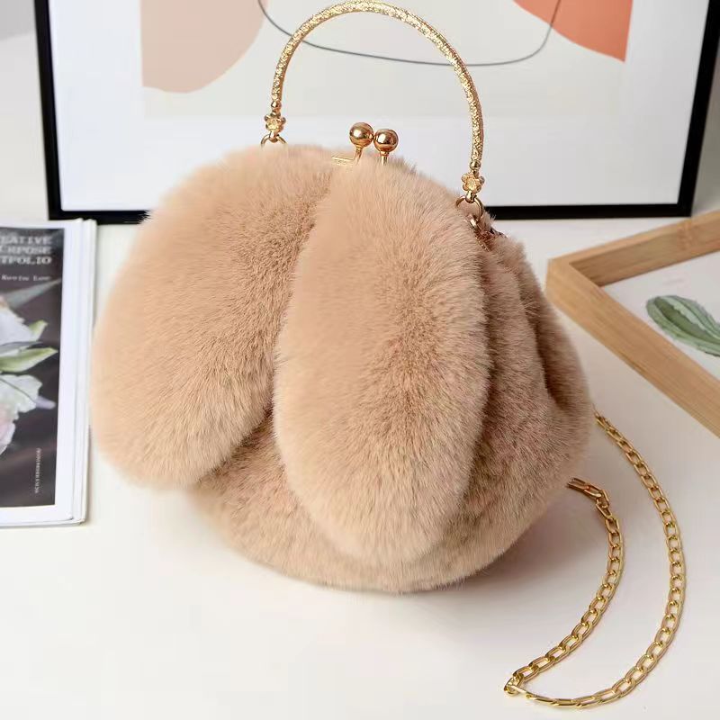 Easter Fashion 2025 Bunny Plush Bag, Spring Trends Bunny Ear Shoulder Bag, Fluffy Rabbit Messenger Purse, Furry Bag with Chain, Plush Fabric Fashion Bag for Easter Holiday, Travel, Shopping, Work, School, and Everyday Use
