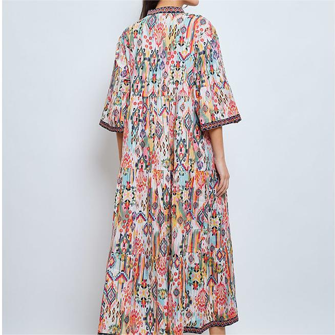 Attractive 3/4 Sleeve Print Midi Dress